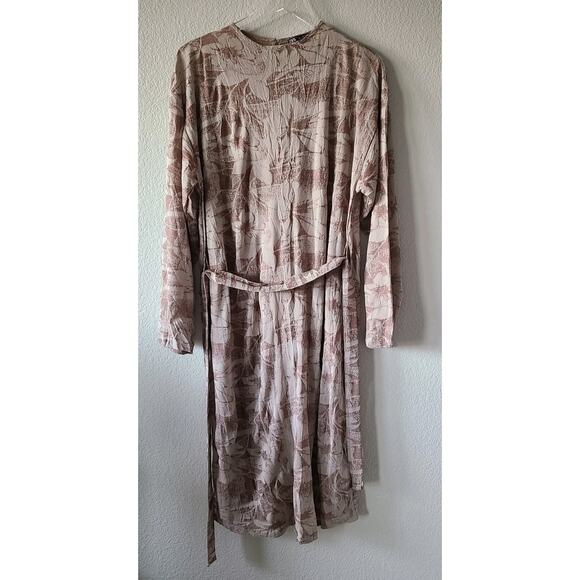 Zara Floral Midi Dress Sz Large Long Mock Neck Party Career Belt‎ - Picture 3 of 11